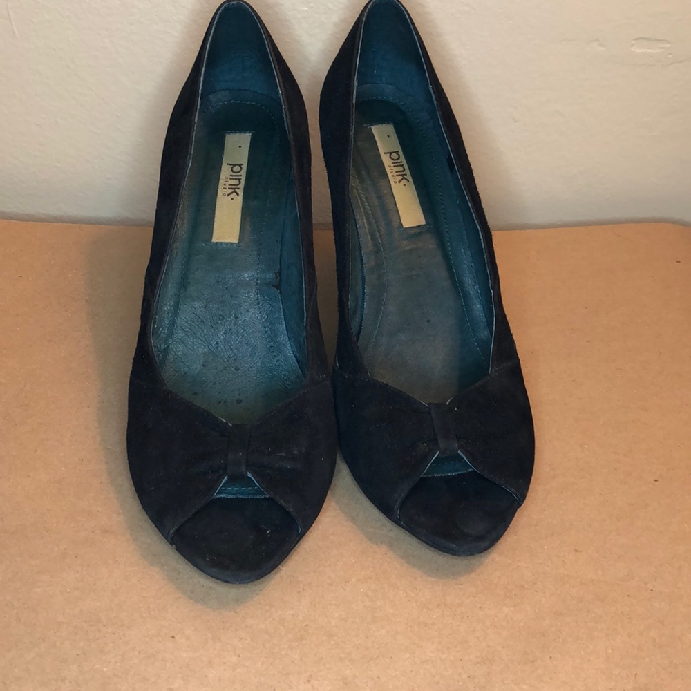 Pink Studio Peep Toe Suede Pumps